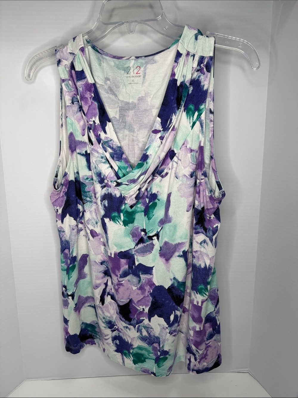 212 Collection Floral Draped V-Neck Tank - Purple & Teal